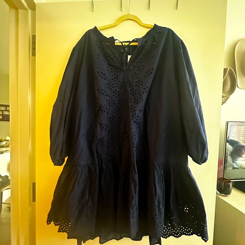 Navy Eyelet Mini Dress